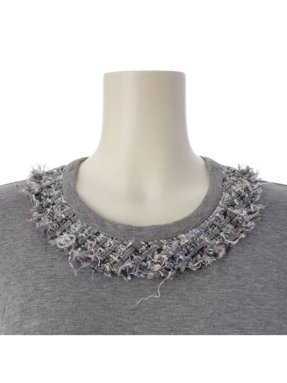 Chanel Cotton Lion Button Tweed Short Sleeve T-Shirt Gray 38